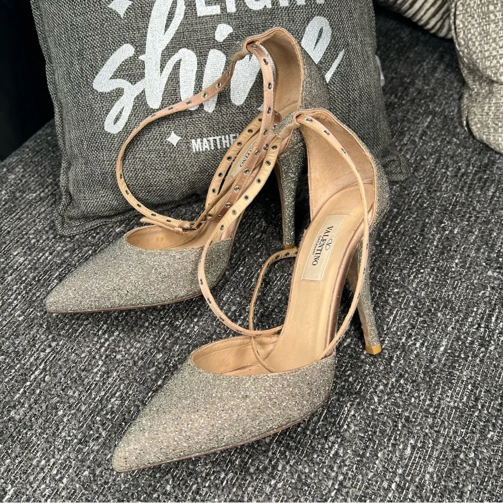 Valentino Glitter Ankle Wrap Heels